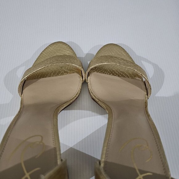 Sam Edelman Yaro Block Heel Sandal Women 11 Gold Snake Embossed Metallic Evening - Picture 13 of 16